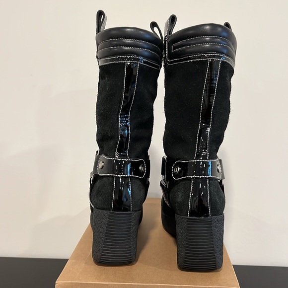 Cole Haan Black Suede Wedge Mid-Calf Pull On Boot Size 7.5 - Picture 6 of 13